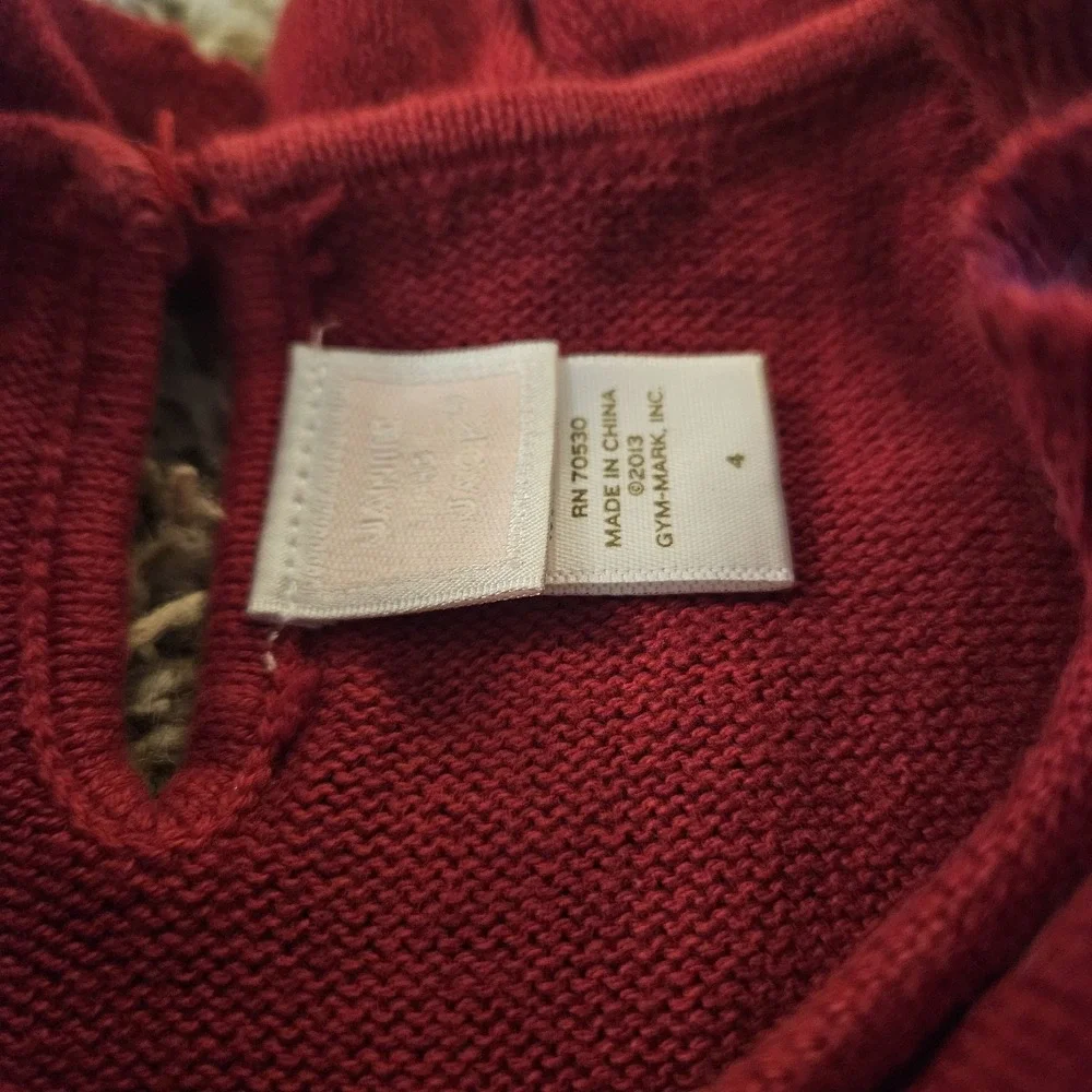 Janie & Jack Kids Red Carousel Horse‎ Knit Sweater Dress Size 4 Ruffles Collar